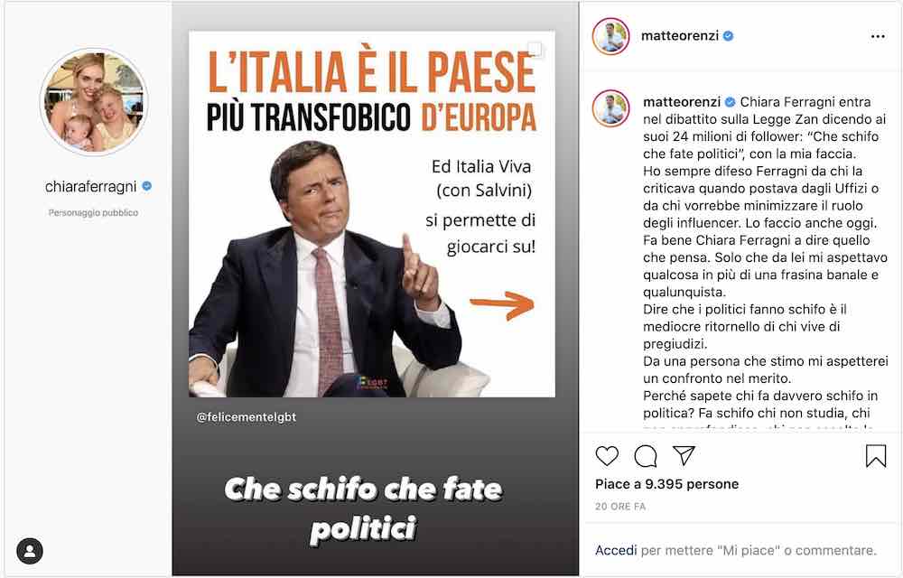 Chiara Ferragni e Matteo Renzi guerra social