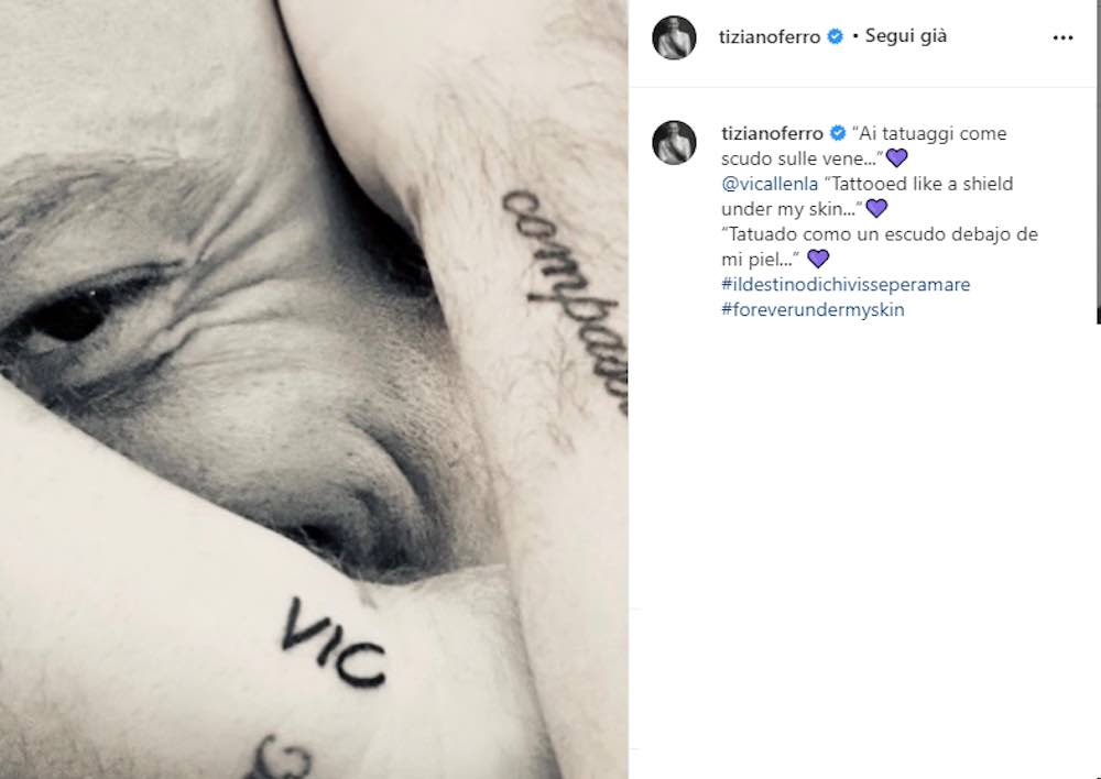 Tiziano Ferro dedica un nuovo tatuaggio marito