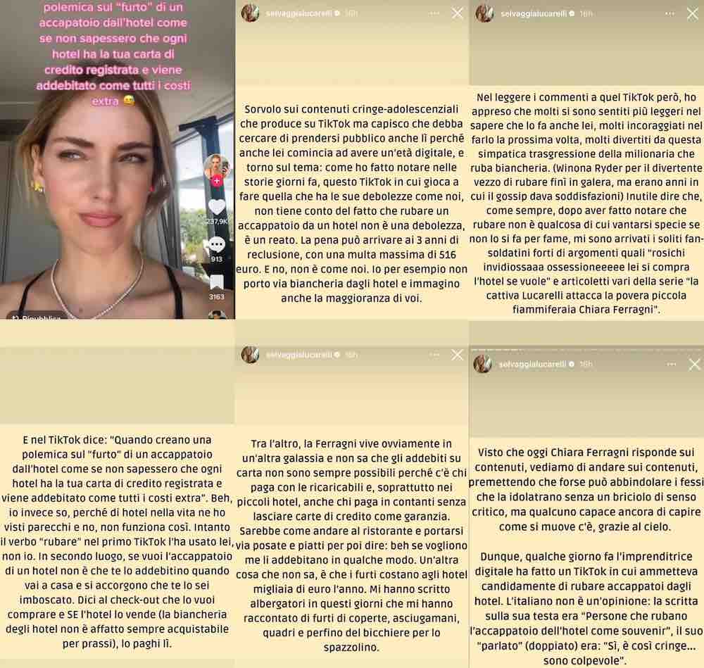 Chiara Ferragni ruba in hotel