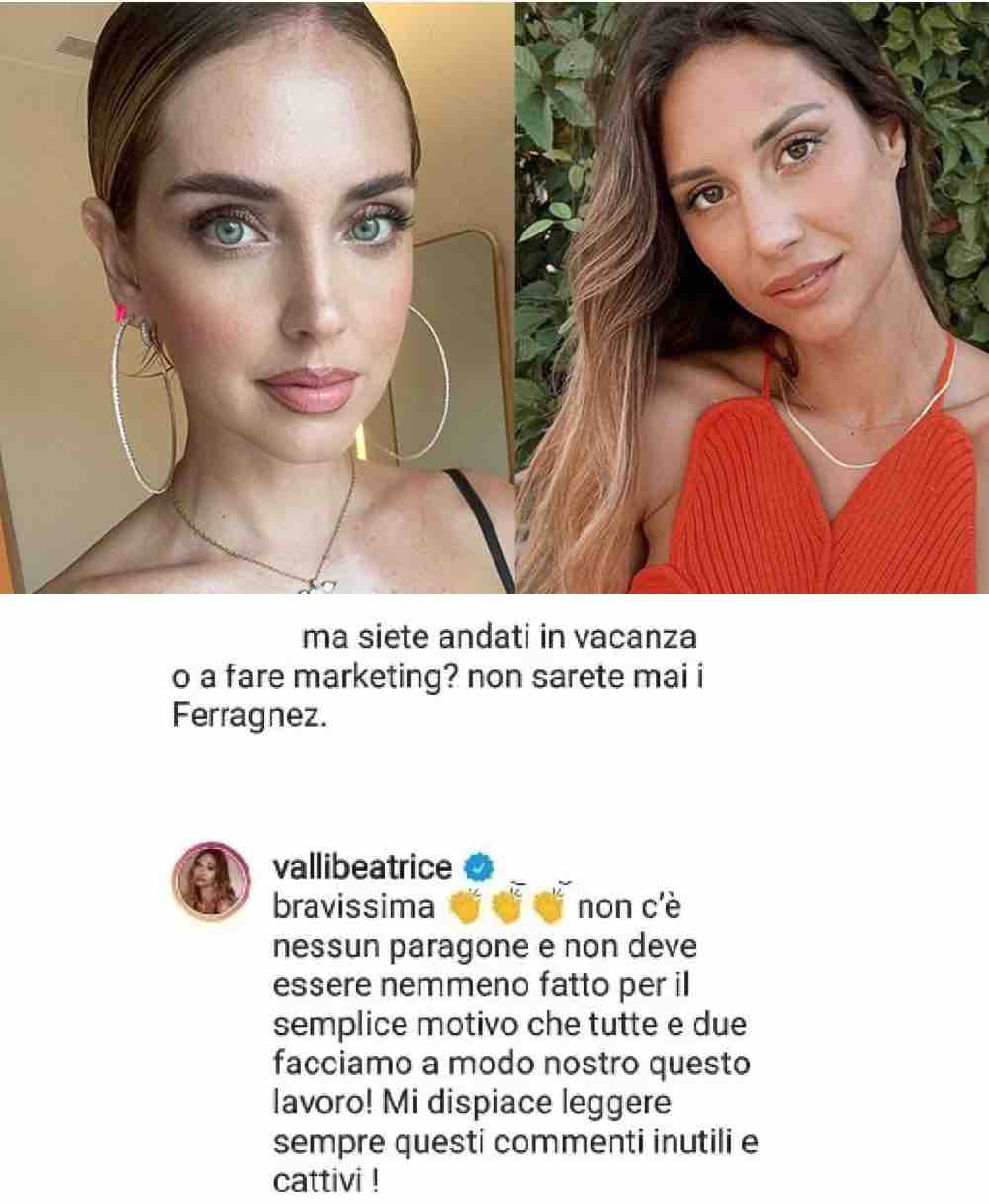 Chiara Ferragni litiga Beatrice Valli