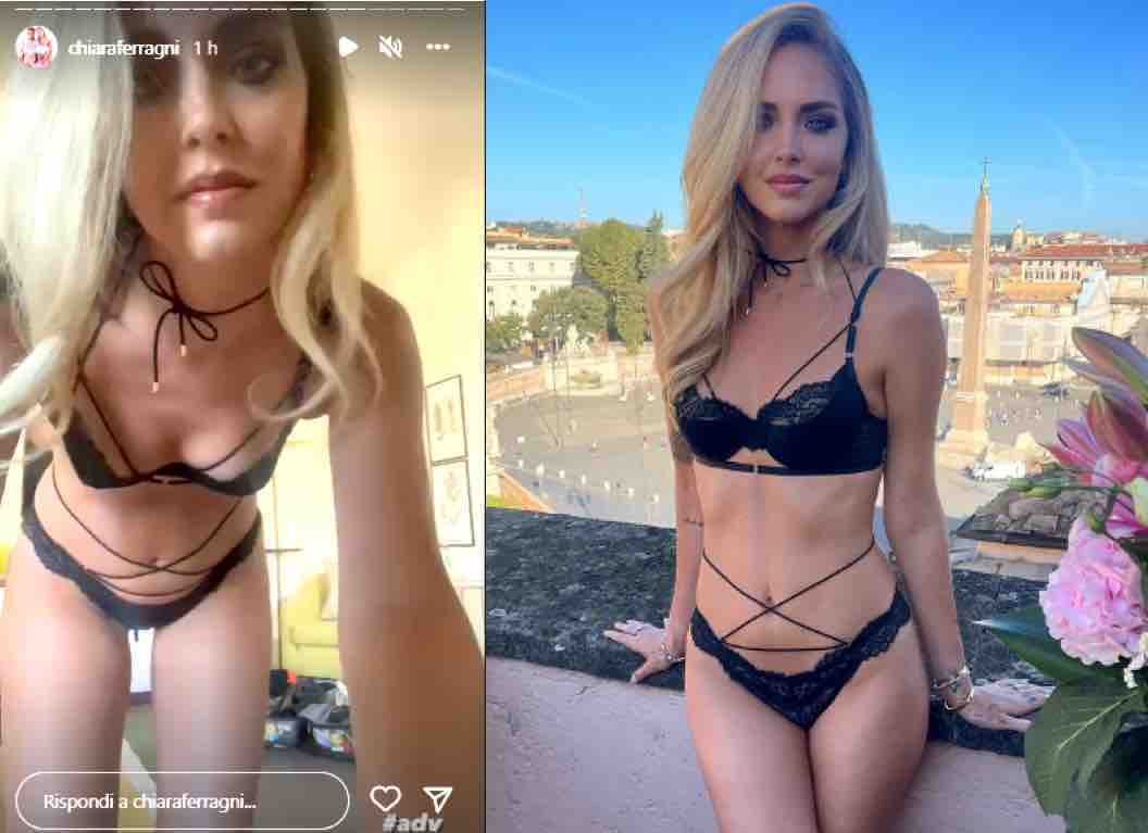 Chiara Ferragni in intimo al balcone