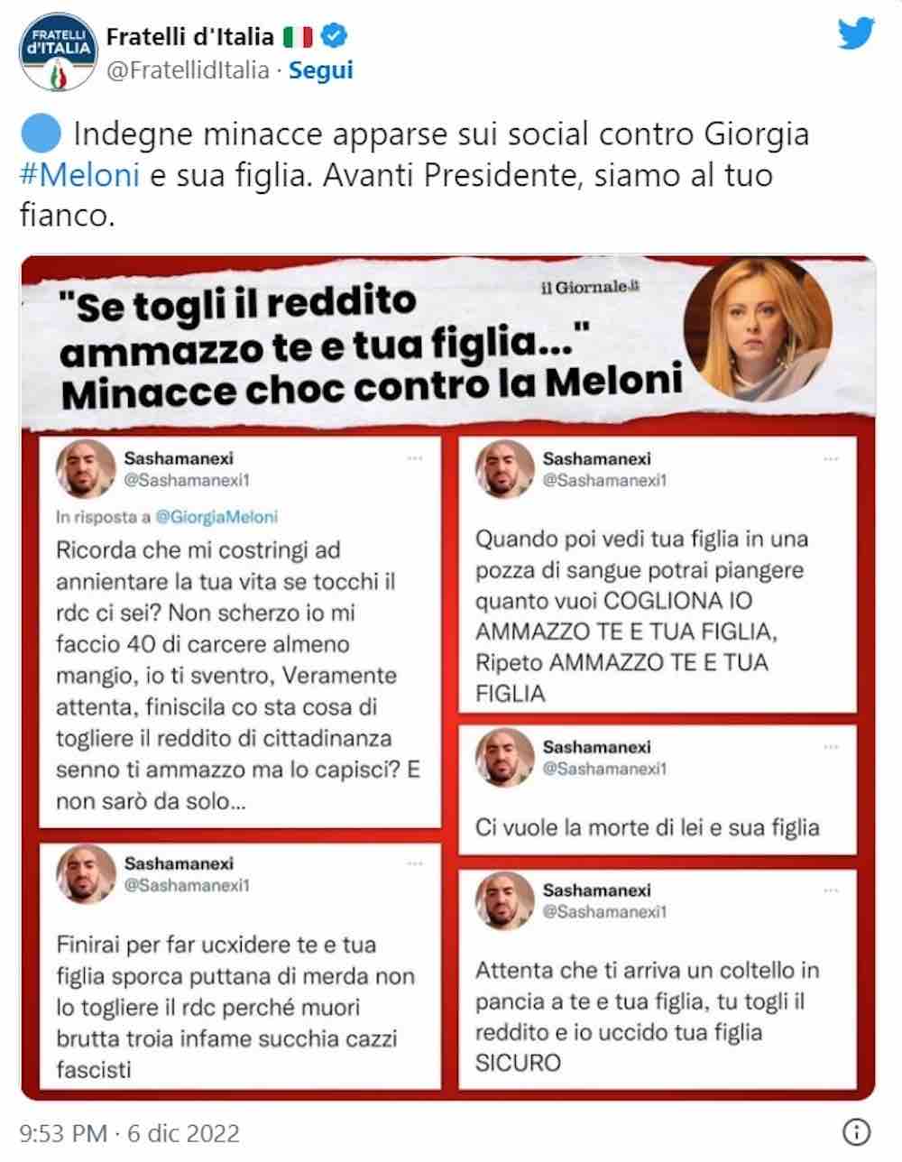 Giorgia Meloni minacce