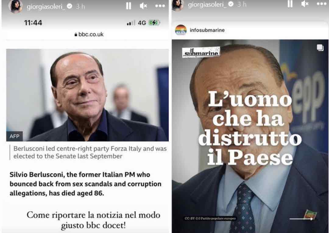 Giorgia Soleri e il commento sulla morte di Silvio Berlusconi