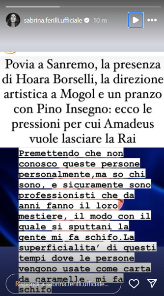 Amadeus taglia i ponti con la Rai, e la Ferilli va su tutte le furie su Instagram: cosa ha detto