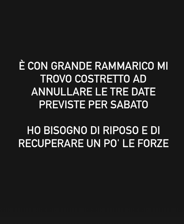Fedez costretto ad annullare i concerti su ordine dei medici, annuncia sui social dopo le dimissioni